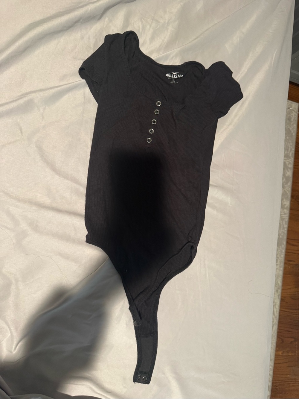 Hollister Black Ribbed Short-Sleeve One-Piece Bodysuit